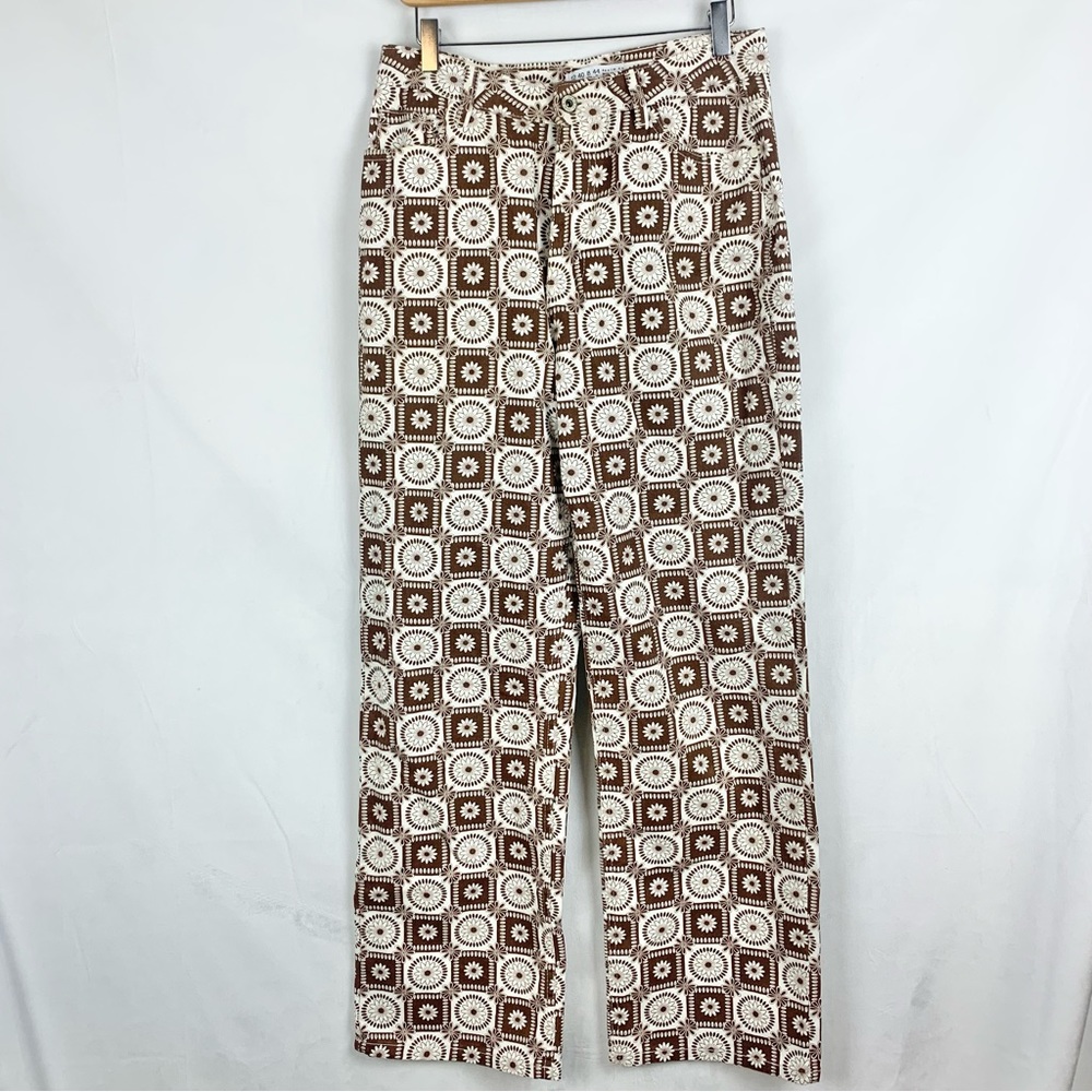 DENIM CO. 90s Style High Rise Wide Leg Checkered Daisy Print Jeans Sz 8